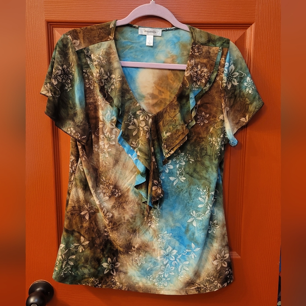 DressBarn ruffle neck blouse size Large